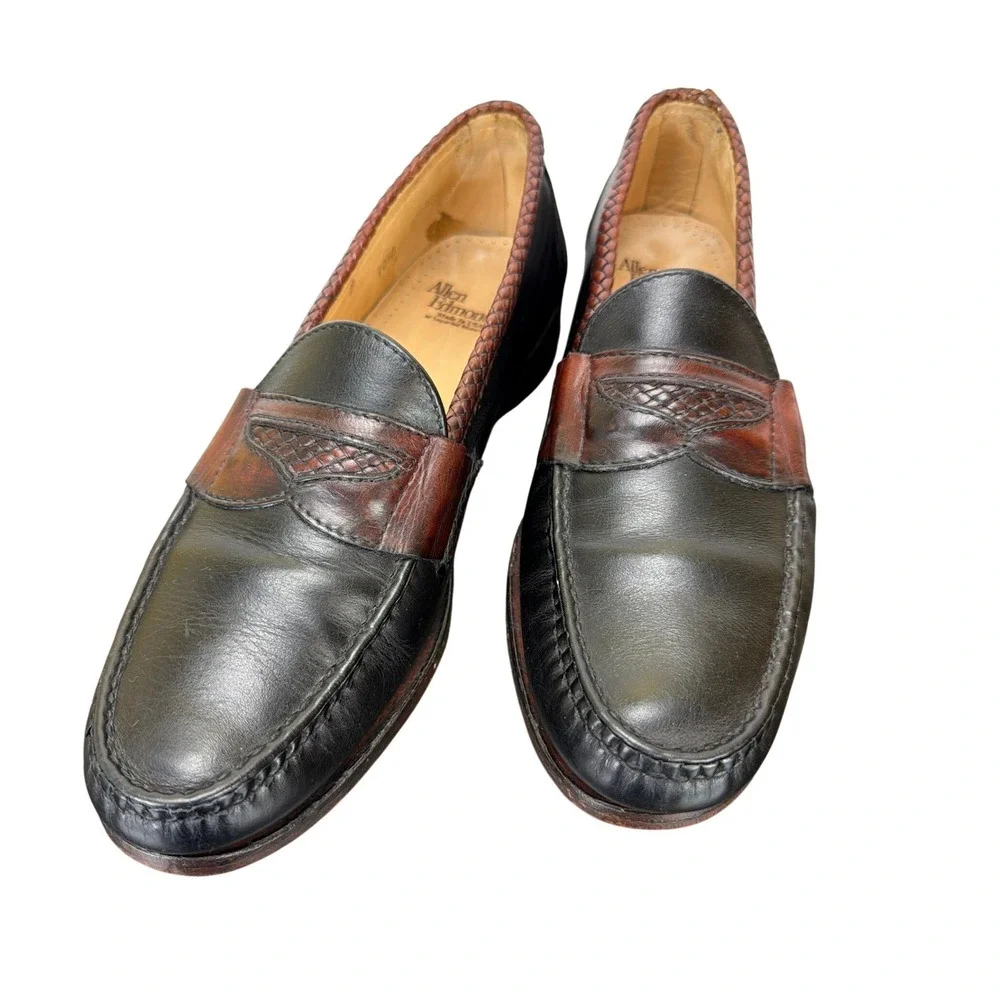 Allen Edmonds Newcastle Leather Black Brown Two Toned Slip On Loafers 10.5B